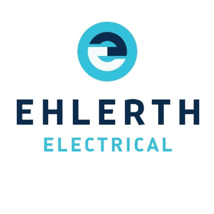 EHLERTH ELECTRICAL logo centered on a plain white background, with a blue circular emblem above dark blue and light blue text.
