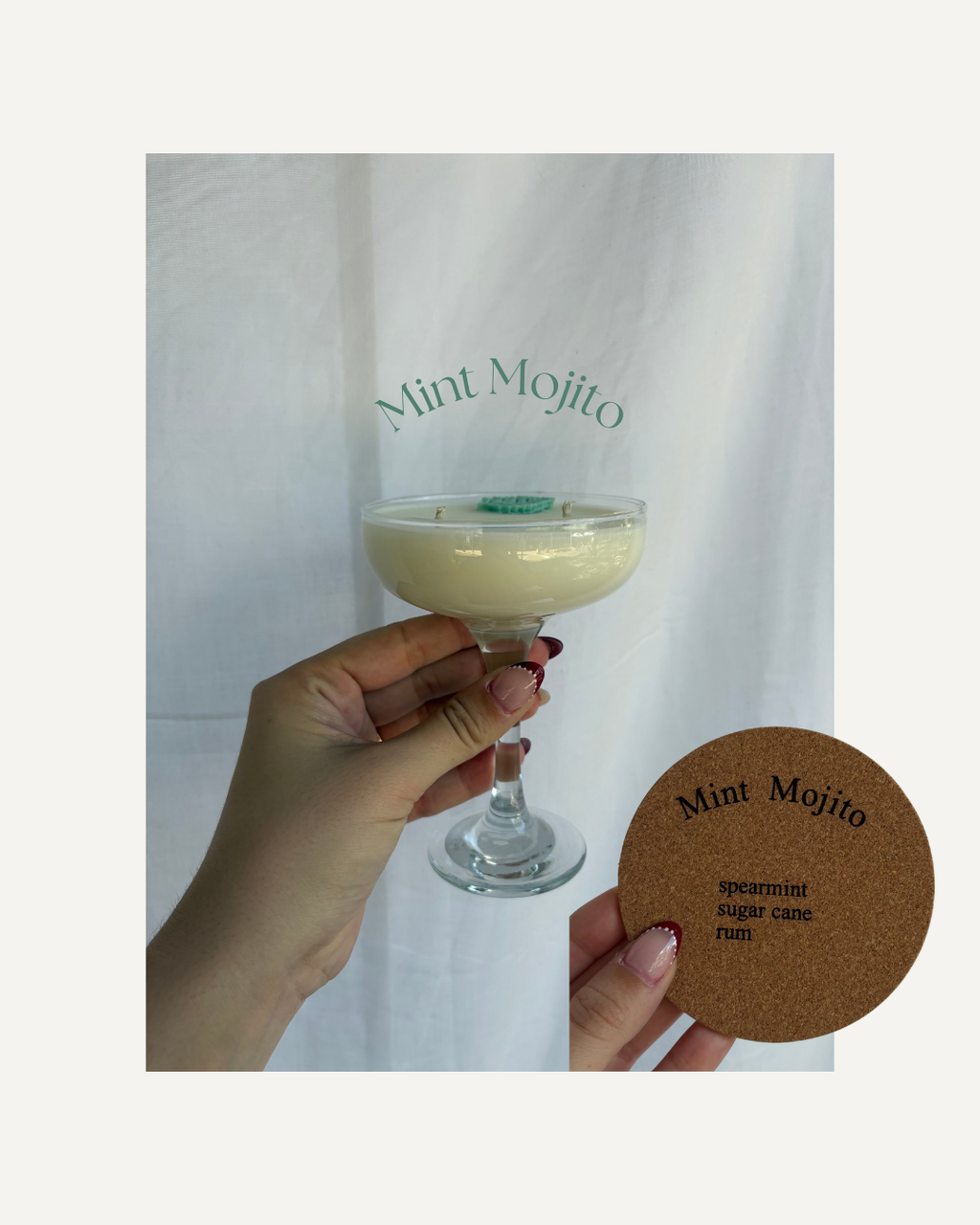 Mint Mojito Cocktail Candle Combo- 245ml hand-poured vegan cocosoy candle in clear cocktail glass