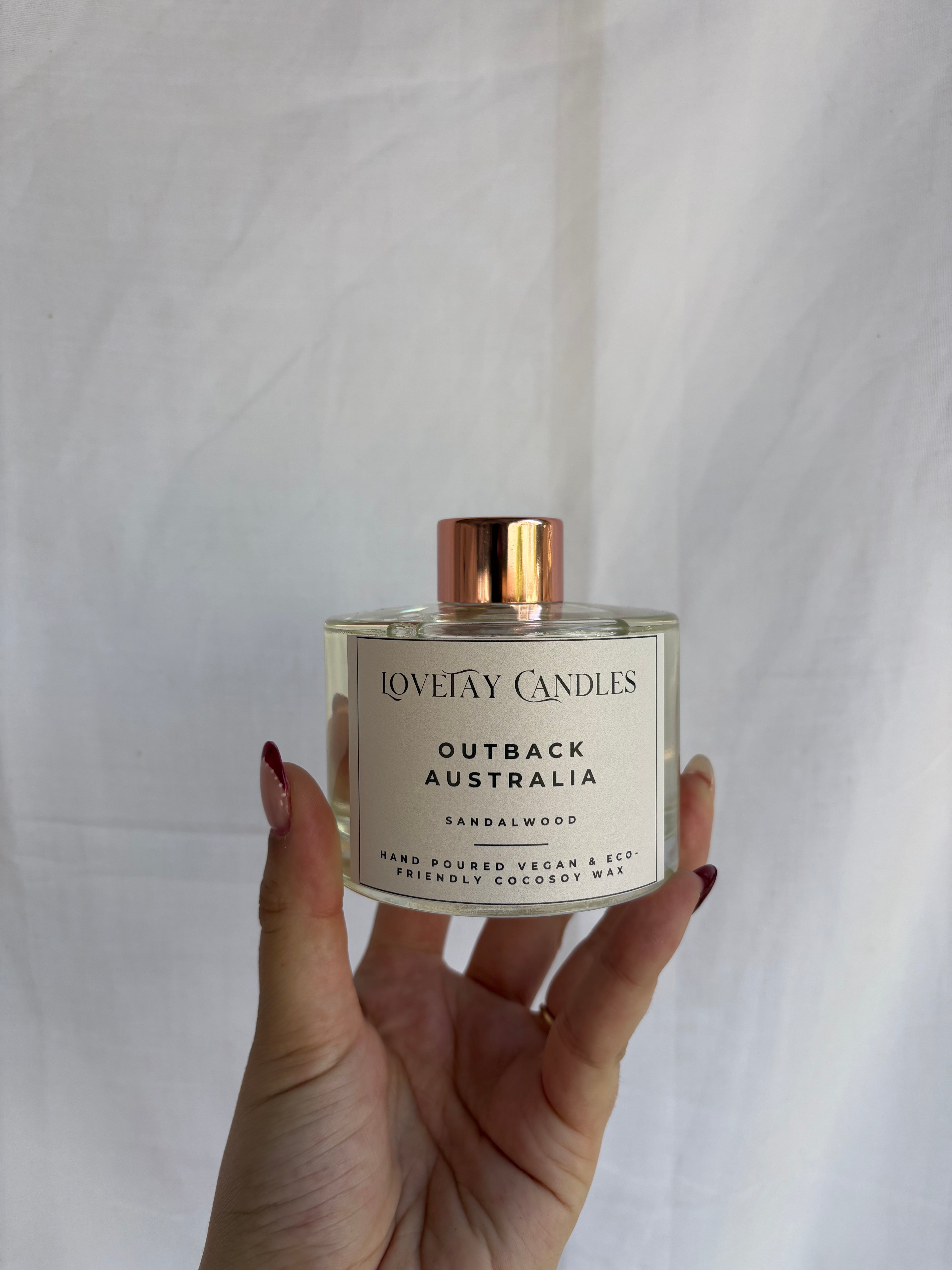 Reed Diffuser (Outback Australia)- 200ml hand-poured vegan reed diffuser  in clear glass jar. 