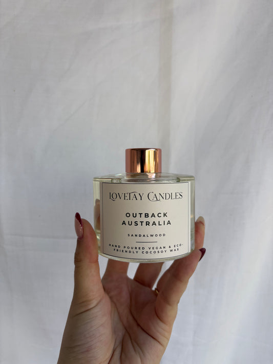 Reed Diffuser (Outback Australia)- 200ml hand-poured vegan reed diffuser  in clear glass jar. 